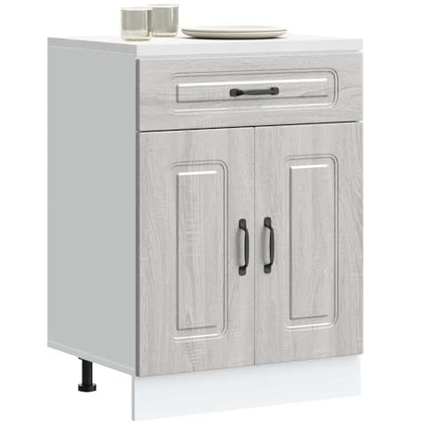 Qnhdfrt Küchenunterschrank Kalmar Grau Sonoma Holzwerkstoff 60x46x81.5cm mit verstellbaren Füßen großem Stauraum und glatter Oberfläche für optimale Küchenorganisation von Qnhdfrt