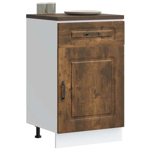 Qnhdfrt Küchenunterschrank Kalmar Räuchereiche Holzwerkstoff 50x46x81.5cm mit verstellbaren Füßen und viel Stauraum für optimale Küchenorganisation von Qnhdfrt