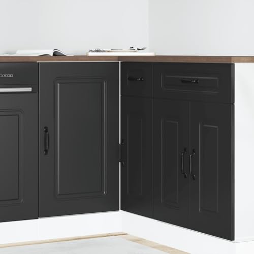 Qnhdfrt Küchenunterschrank Kalmar Schwarz Holzwerkstoff 86x46x81,5 cm mit verstellbaren Füßen und großem Stauraum für praktische Küchenorganisation von Qnhdfrt