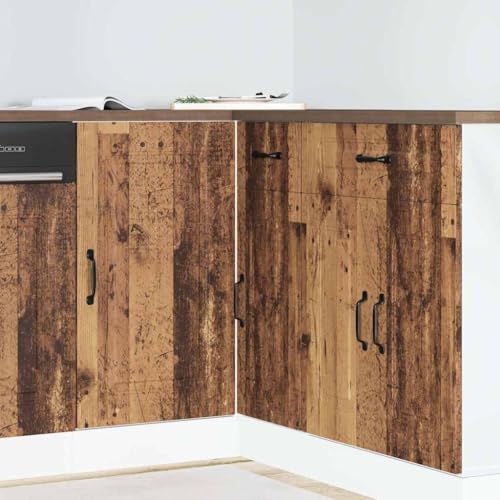 Qnhdfrt Küchenunterschrank Kalmar in Altholz-Optik aus Holzwerkstoff mit verstellbaren Füßen – Robust und langlebig mit großem Stauraum für Küchenorganisation, Maße 86x46x81.5cm von Qnhdfrt