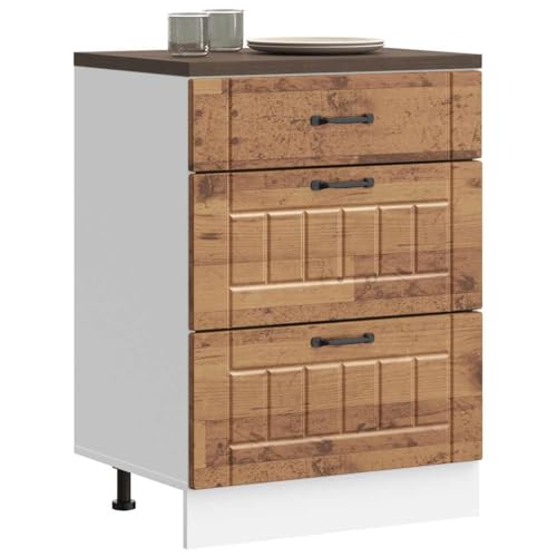 Qnhdfrt Küchenunterschrank Lucca Altholz-Optik aus Holzwerkstoff mit verstellbaren Füßen und großem Stauraum – Robustes Design für optimale Küchenorganisation – Maße 60x46x81,5cm von Qnhdfrt