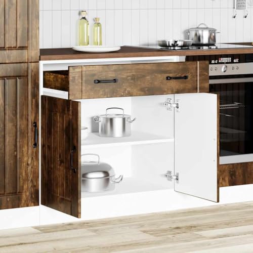 Qnhdfrt Küchenunterschrank Lucca Räuchereiche Holzwerkstoff 80x46x81.5 cm mit verstellbaren Füßen und großem Stauraum für Küchenorganisation von Qnhdfrt
