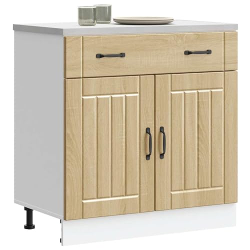 Qnhdfrt Küchenunterschrank Lucca Sonoma-Eiche aus Holzwerkstoff 80x46x81.5 cm mit großem Stauraum, verstellbaren Füßen und praktischen Türen für Küchenorganisation oder als Vorratsschrank von Qnhdfrt