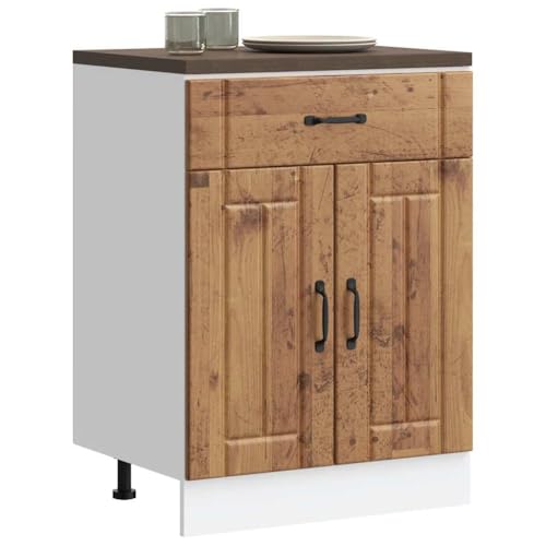 Qnhdfrt Küchenunterschrank Lucca in Altholz-Optik aus Holzwerkstoff 60x46x81.5cm mit verstellbaren Füßen und viel Stauraum für praktische Küchenorganisation von Qnhdfrt