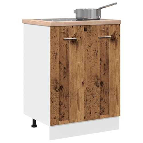 Qnhdfrt Küchenunterschrank Lyon Altholz-Optik 60x46x81,5 cm aus Holzwerkstoff mit 2 Fächern und Türen für praktischen Stauraum, robuste Aufbewahrung in der Küche von Qnhdfrt