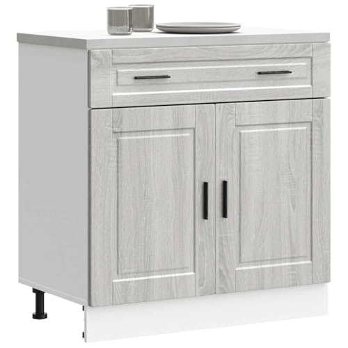Qnhdfrt Küchenunterschrank Porto Grau Sonoma 80x46x81.5 cm Breit Aus Holzwerkstoff Mit Verstellbaren Füßen Und Großem Stauraum Für Küchenorganisation von Qnhdfrt