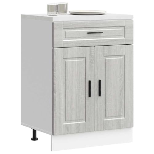 Qnhdfrt Küchenunterschrank Porto Grau Sonoma Holzwerkstoff 60x46x81.5cm mit verstellbaren Füßen viel Stauraum robust für Küchenlagerung von Qnhdfrt