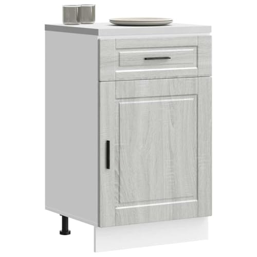 Qnhdfrt Küchenunterschrank Porto Grau Sonoma aus Holzwerkstoff 50x46x81.5 cm mit verstellbaren Füßen großem Stauraum und pflegeleichter Oberfläche für Kücheneinrichtung von Qnhdfrt