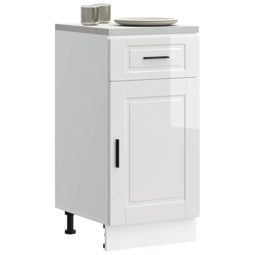 Qnhdfrt Küchenunterschrank Porto Hochglanz-Weiß Holzwerkstoff 40x46x81.5 cm mit verstellbaren Füßen und praktischen Türen für optimale Küchenorganisation und Stauraum von Qnhdfrt