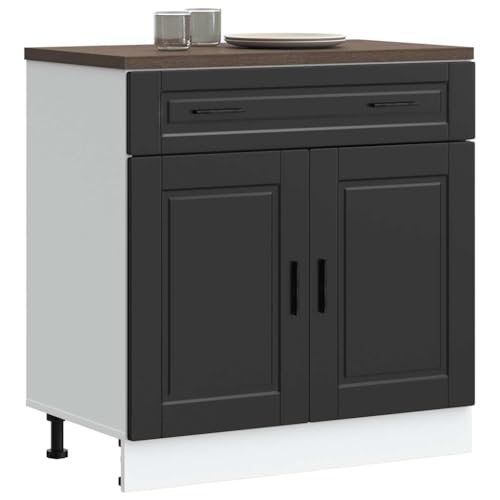 Qnhdfrt Küchenunterschrank Porto Schwarz Holzwerkstoff 80x46x81.5 cm mit verstellbaren Füßen und praktischem Stauraum für Küchenorganisation von Qnhdfrt