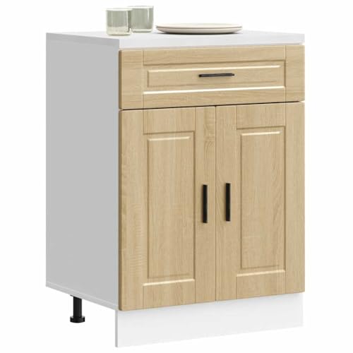 Qnhdfrt Küchenunterschrank Porto Serie Sonoma-Eiche aus Holzwerkstoff 60x46x81.5 cm mit verstellbaren Füßen und großem Stauraum – Robustes Design für optimale Küchenorganisation von Qnhdfrt