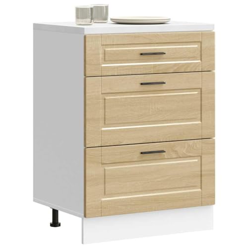 Qnhdfrt Küchenunterschrank Porto Sonoma-Eiche aus Holzwerkstoff 60x46x81.5 cm Breit mit verstellbaren Füßen großzügigem Stauraum für Geschirr Aufbewahrung in der Küche von Qnhdfrt