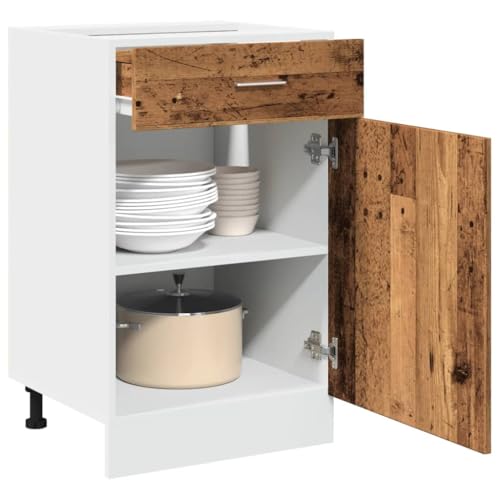 Qnhdfrt Küchenunterschrank mit Schublade Lyon Altholz-Optik 50x46x81,5 cm aus Holzwerkstoff – Praktischer Stauraum für Geschirr und Vorräte in der Küche von Qnhdfrt