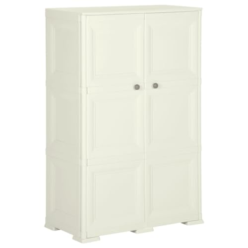 Qnhdfrt Kunststoff Aufbewahrungsschrank mit Holzdesign Vanilleeis 79x43x125 cm für Garten, Büro, Lager von Qnhdfrt