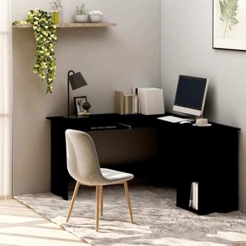 Qnhdfrt L-Form Eckschreibtisch Schwarz 120x140x75 cm Holzwerkstoff mit verschiebbarer Tastaturablage und 2 offenen Regalen Stabiler Computertisch für Büro oder Homeoffice von Qnhdfrt