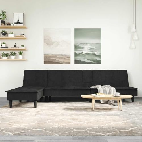 Qnhdfrt L-Form Schlafsofa Schwarz 255x140x70 cm Samt Multifunktionales Ecksofa mit USB für Wohnzimmer Gästezimmer von Qnhdfrt