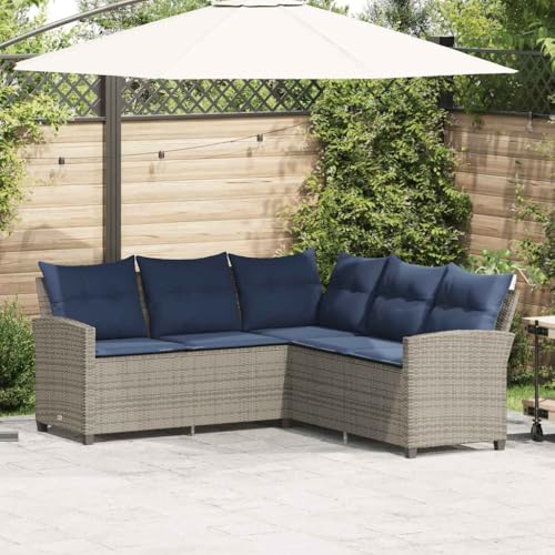 Qnhdfrt L-förmiges Couchsofa Grau mit Marineblauen Kissen PE-Rattan Gartenmöbel für Terrasse Balkon und Garten 184 x 184 x 80 cm von Qnhdfrt