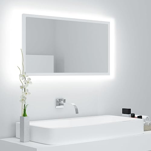 Qnhdfrt LED Badezimmerspiegel Weiß mit RGB-Beleuchtung 80x8,5x37 cm Schmaler Wandspiegel aus Acryl und Holzwerkstoff für Bad und Wohnraum Modernes Design von Qnhdfrt
