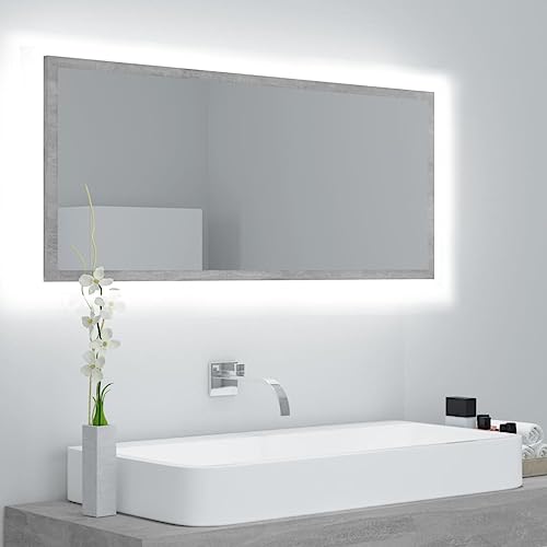 Qnhdfrt LED Badspiegel mit RGB Beleuchtung Betongrau 100x8,5x37 cm Acryl Wandspiegel für Badezimmer Schlafzimmer Flur von Qnhdfrt