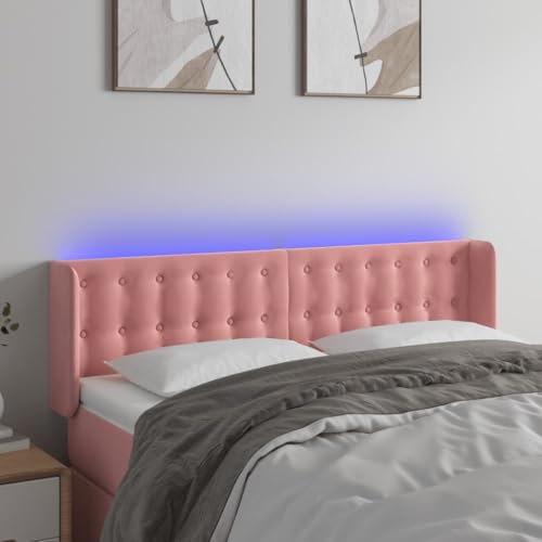 Qnhdfrt LED Bett Kopfteil Rosa 147x16x78/88 cm Samt mit Farbwechsel LEDs Höhenverstellbar Bequeme Rückenlehne für Schlafzimmer Doppelbett von Qnhdfrt