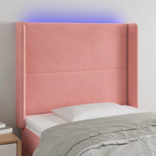 Qnhdfrt LED Bett Kopfteil Rosa Samt 93x118 cm Höhenverstellbar mit Farbwechsel Beleuchtung und USB Anschluss Modernes Wandpolster für Schlafzimmer von Qnhdfrt
