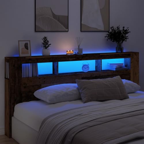 Qnhdfrt LED Bettkopfteil Altholz 220x18,5x103,5 cm mit RGB Beleuchtung und Ablagefläche Modernes Design und Langlebigkeit für Schlafzimmer von Qnhdfrt