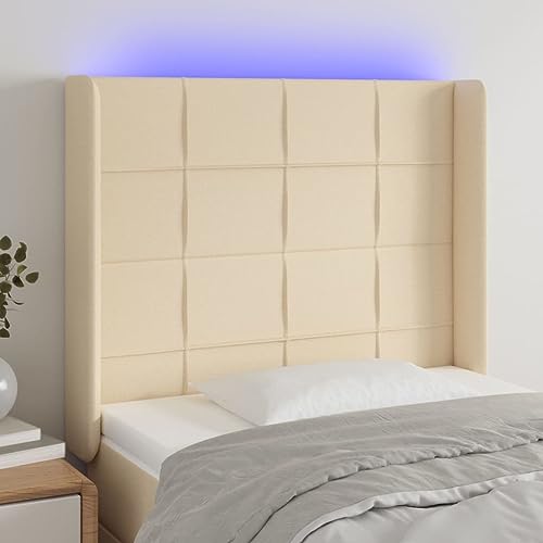Qnhdfrt LED Bettkopfteil Creme 93x16x118/128 cm Modernes Stoff Headboard mit bunten LEDs Höhenverstellbare Rückenlehne Bequemes Wandpolster für Schlafzimmer von Qnhdfrt