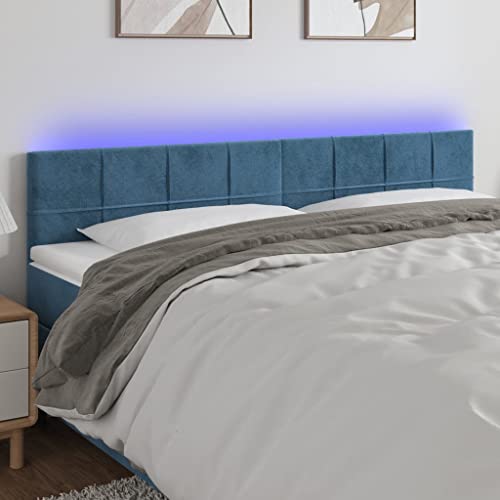 Qnhdfrt LED Bettkopfteil Dunkelblau 200x5x88 cm Samt Höhenverstellbar Beleuchtetes Headboard for Bed mit Zuschneidbarem RGB Streifen Modernes Design für Schlafzimmer Jugendzimmer von Qnhdfrt