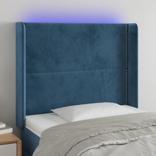 Qnhdfrt LED Bettkopfteil Dunkelblau 83x118/128 cm Samt Höhenverstellbares Headboard mit Farbwechsel USB Beleuchtung Massive Lärche Bequeme Rückenlehne für Schlafzimmer Doppelbett & Einzelbett von Qnhdfrt
