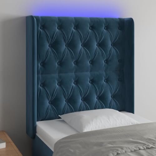 Qnhdfrt LED Bettkopfteil Dunkelblau 83x118 cm Samt Höhenverstellbares Rückenlehne Kopfenden mit bunten LEDs Modernes Wandpolster für Schlafzimmer von Qnhdfrt