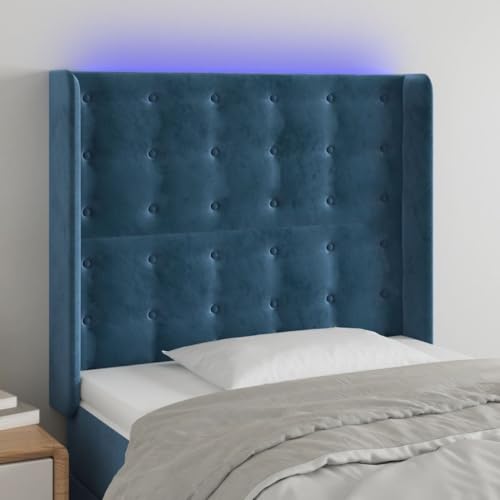 Qnhdfrt LED Bettkopfteil Dunkelblau Samt 83x16x118/128 cm höhenverstellbar mit bunten LEDs und Schaumstoff Rückenlehne für Schlafzimmer von Qnhdfrt