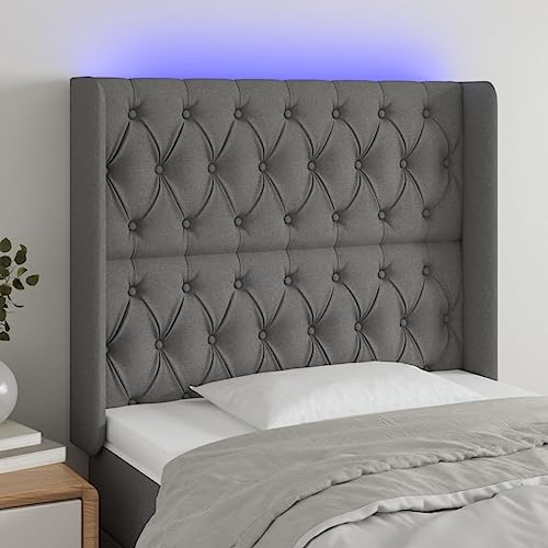 Qnhdfrt LED Bettkopfteil Dunkelgrau 93x16x118/128 cm Modernes Wandpolster aus strapazierfähigem Stoff mit Farbwechsel LEDs und Höhenverstellung für Schlafzimmer Jugendzimmer und Gästezimmer von Qnhdfrt
