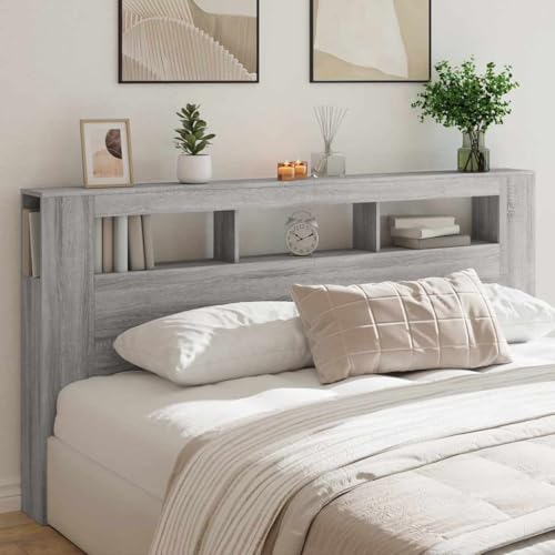 Qnhdfrt LED Bettkopfteil Grau Sonoma 200x103,5 cm Holzwerkstoff RGB Beleuchtung Modernes Design Langlebiges Wandpaneel für Schlafzimmer und Gästezimmer von Qnhdfrt