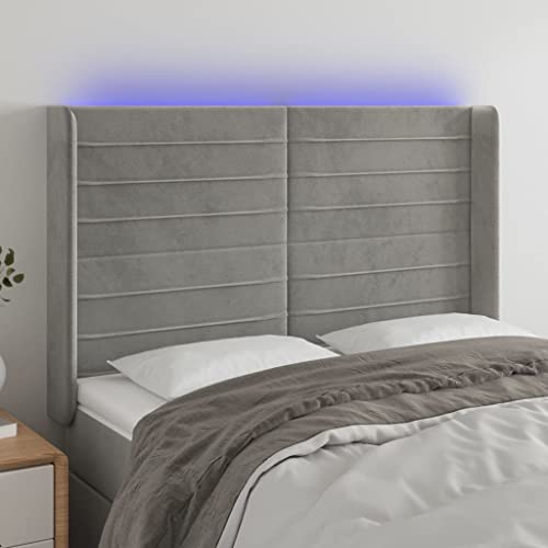 Qnhdfrt LED Bettkopfteil Hellgrau 147x16x118/128 cm Samt mit Höhenverstellung & Zuschneidbarem RGB Streifen Modernes Kopfteil Bett Rückenlehne für Schlafzimmer Jugendzimmer von Qnhdfrt