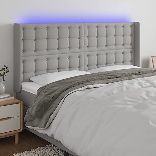 Qnhdfrt LED Bettkopfteil Hellgrau 203x16x118/128 cm aus strapazierfähigem Stoff mit Einstellbarer Höhe und bunten LEDs Modernes Design für Schlafzimmer und Jugendzimmer von Qnhdfrt