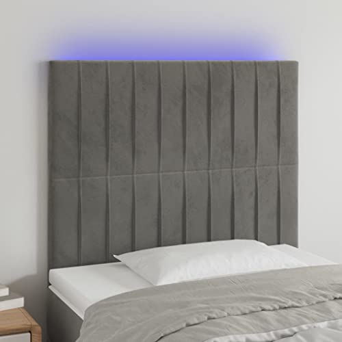 Qnhdfrt LED Bettkopfteil Hellgrau 80x5x118/128 cm Samt mit bunten LEDs Höhenverstellbar Rückenlehne für Bett Modernes Design Bequeme Wandpolster für Schlafzimmer von Qnhdfrt