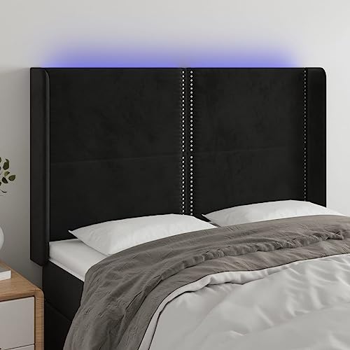 Qnhdfrt LED Bettkopfteil Schwarz 147x16x118/128 cm Samt mit RGB LEDs Höhenverstellbar für Bequeme Rückenlehne Modernes Design für Schlafzimmer von Qnhdfrt