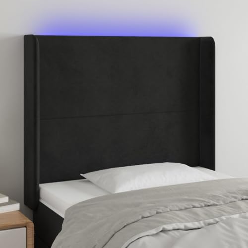 Qnhdfrt LED Bettkopfteil Schwarz 93x16x118/128 cm Samt mit RGB Beleuchtung Höhenverstellbar & Zuschneidbar Rückenlehne für Doppelbett Kopfenden Modernes Design für Schlafzimmer von Qnhdfrt