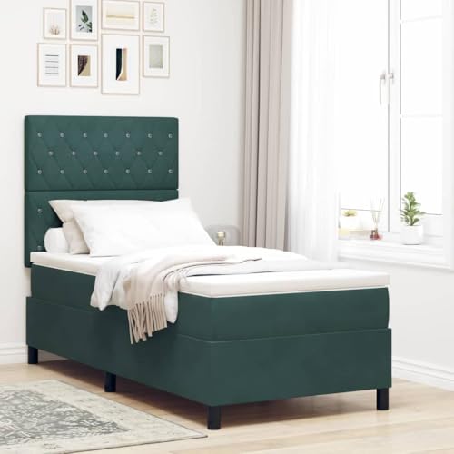 Qnhdfrt LED Boxspringbett mit Pocket-Federkernmatratze Dunkelgrün 100x200 cm Samt Mittelharte Unterstützung für Schlafzimmer Gästebett oder Single Bed von Qnhdfrt