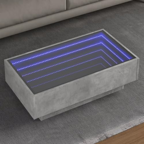 Qnhdfrt LED Couchtisch Beistelltisch Betongrau mit Infinity Spiegel 90x50x30 cm Holzwerkstoff Multifunktional für Wohnzimmer Schlafzimmer Qnhdfrt LED Couchtisch Beistelltisch Betongrau mit Infinity Spiegel 90x50x30 cm Holzwerkstoff Multifunktional für Wohnzimmer Schlafzimmer von Qnhdfrt