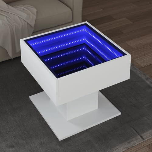 Qnhdfrt LED Couchtisch Weiß 50x50x45 cm mit Infinity Spiegel und RGB Beleuchtung Holzwerkstoff Beistelltisch Nachttisch für Wohnzimmer Schlafzimmer Qnhdfrt LED Couchtisch Weiß 50x50x45 cm mit Infinity Spiegel und RGB Beleuchtung Holzwerkstoff Beistelltisch Nachttisch für Wohnzimmer Schlafzimmer von Qnhdfrt