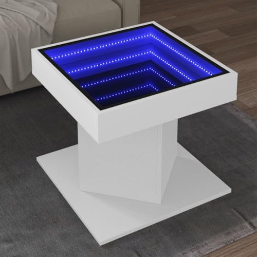 Qnhdfrt LED Couchtisch Weiß 50x50x45 cm mit Infinity Spiegel und RGB Beleuchtung aus Holzwerkstoff für Wohnzimmer Schlafzimmer Qnhdfrt LED Couchtisch Weiß 50x50x45 cm mit Infinity Spiegel und RGB Beleuchtung aus Holzwerkstoff für Wohnzimmer Schlafzimmer von Qnhdfrt