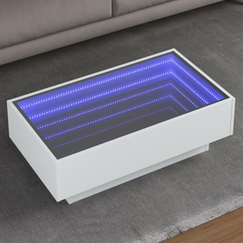 Qnhdfrt LED Couchtisch Weiß 90x50x30 cm mit Infinity Spiegel und RGB Beleuchtung aus Holzwerkstoff und Glas für Wohnzimmer Schlafzimmer Qnhdfrt LED Couchtisch Weiß 90x50x30 cm mit Infinity Spiegel und RGB Beleuchtung aus Holzwerkstoff und Glas für Wohnzimmer Schlafzimmer von Qnhdfrt
