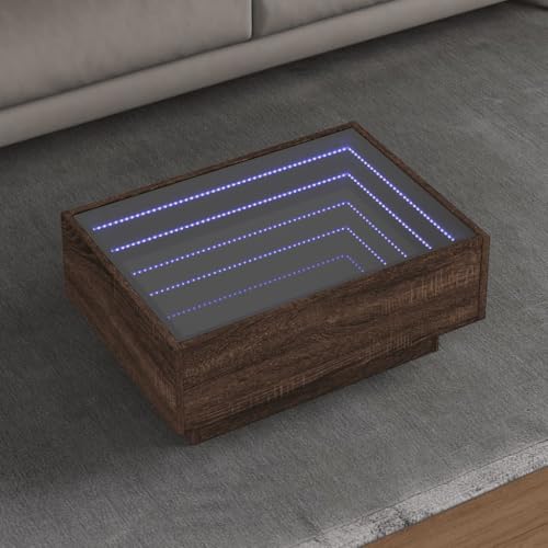 Qnhdfrt LED Couchtisch mit Infinity Spiegel Braun Eichen Optik 70x50x30 cm Holzwerkstoff Beistelltisch für Wohnzimmer Schlafzimmer mit RGB Beleuchtung Qnhdfrt LED Couchtisch mit Infinity Spiegel Braun Eichen Optik 70x50x30 cm Holzwerkstoff Beistelltisch für Wohnzimmer Schlafzimmer mit RGB Beleuchtung von Qnhdfrt
