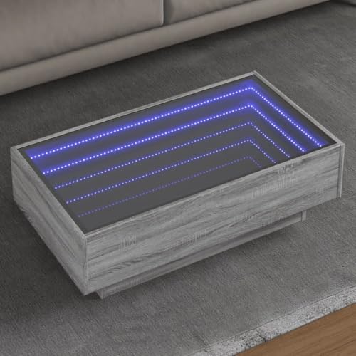 Qnhdfrt LED Couchtisch mit Infinity Spiegel Grau Sonoma 90x50x30 cm Holzwerkstoff RGB-LED Beleuchtung für Wohnzimmer Schlafzimmer Beistelltisch Qnhdfrt LED Couchtisch mit Infinity Spiegel Grau Sonoma 90x50x30 cm Holzwerkstoff RGB-LED Beleuchtung für Wohnzimmer Schlafzimmer Beistelltisch von Qnhdfrt