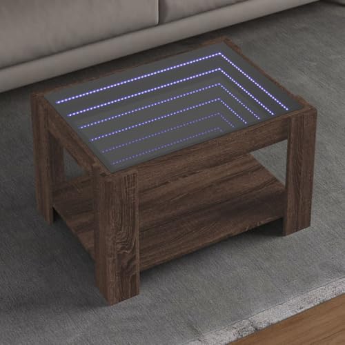 Qnhdfrt LED Couchtisch mit Infinity Spiegel RGB Beleuchtung Braun Eichen-Optik 73x53x45 cm aus Holzwerkstoff für Wohnzimmer und Schlafzimmer Qnhdfrt LED Couchtisch mit Infinity Spiegel RGB Beleuchtung Braun Eichen-Optik 73x53x45 cm aus Holzwerkstoff für Wohnzimmer und Schlafzimmer von Qnhdfrt