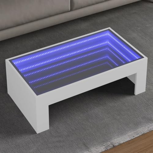 Qnhdfrt LED Couchtisch mit Infinity-Spiegel Weiß 90x50x30 cm - Beistelltisch mit RGB-Beleuchtung aus Holzwerkstoff und Glas für Wohnzimmer Schlafzimmer von Qnhdfrt