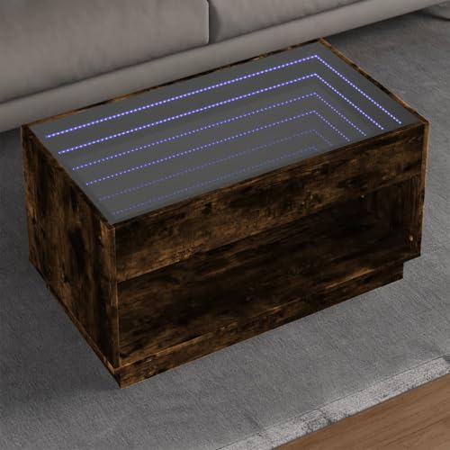 Qnhdfrt LED Couchtisch mit Infinity Spiegel in Räuchereiche - 90x50x50 cm Holzwerkstoff Glas Beistelltisch für Wohnzimmer und Schlafzimmer Qnhdfrt LED Couchtisch mit Infinity Spiegel in Räuchereiche - 90x50x50 cm Holzwerkstoff Glas Beistelltisch für Wohnzimmer und Schlafzimmer von Qnhdfrt