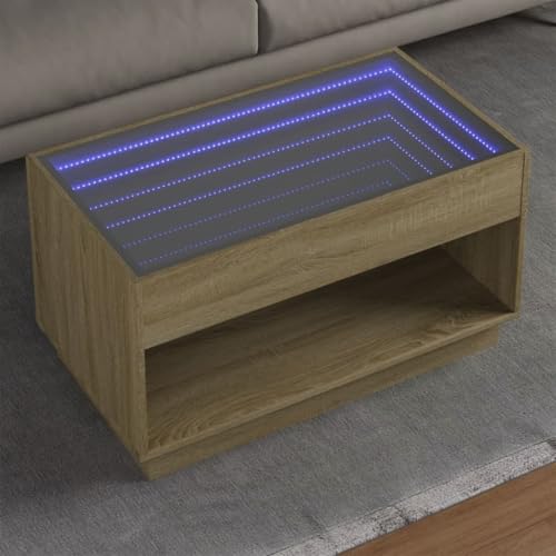 Qnhdfrt LED Infinity Couchtisch Sonoma-Eiche 90x50x50 cm mit Spiegel Beistelltisch für Wohnzimmer Schlafzimmer robuste Holzwerkstoff Qnhdfrt LED Infinity Couchtisch Sonoma-Eiche 90x50x50 cm mit Spiegel Beistelltisch für Wohnzimmer Schlafzimmer robuste Holzwerkstoff von Qnhdfrt