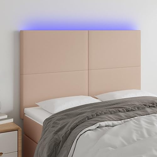Qnhdfrt LED Kopfteil 144 x 118/128 cm in Cappuccino-Braun aus Kunstleder Modernes Design mit farbigen LEDs Höhenverstellbar für Schlafzimmer Dormitorium und Gästezimmer von Qnhdfrt